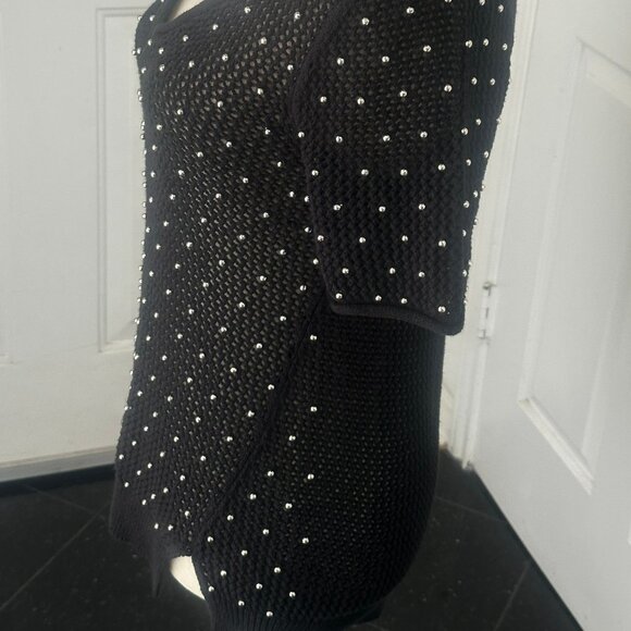 Jennifer Lopez Black Studded Open Weave Tunic Sweater Top Sz M - Picture 5 of 15
